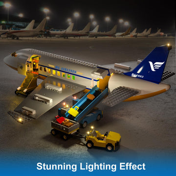 Cubimana Large City Passenger Airplane Building Toys With Led Light, 21 Inches Plane Building Sets With 2Pcs Luggage Trucks, Ter