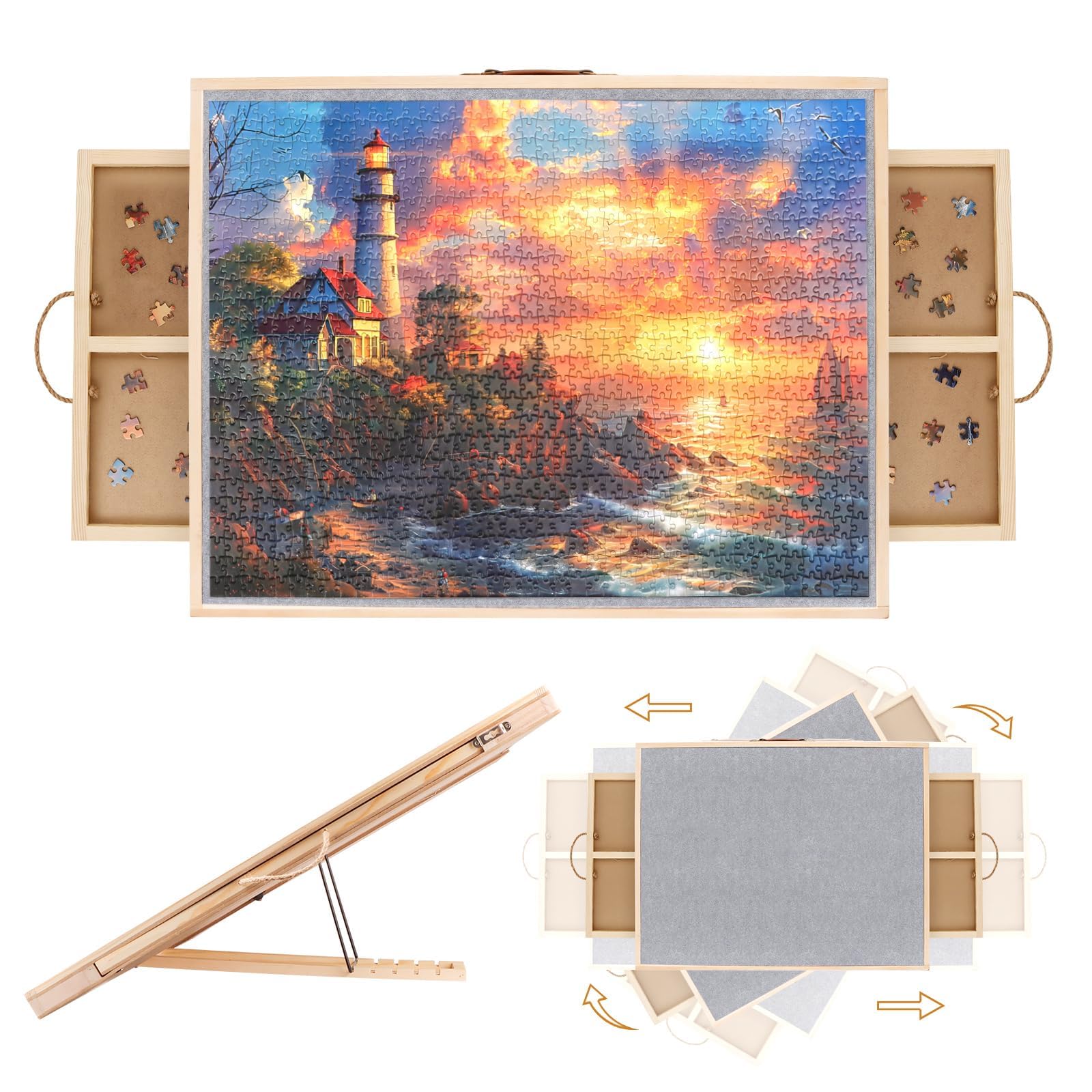 Lafati 1500 Piece 2-in-1 Tilting & Rotating Jigsaw Puzzle Board with Drawers,35x27 Adjustable 5 Angle Puzzle Board with Cover & 