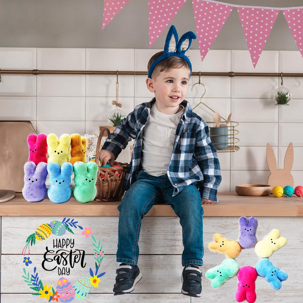 Vizethru 6 Pcs Easter Bunny Plush Toys Decorations Cute Animal Bunny Stuffed Doll Easter Basket Stuffers Gift For Kids (6 Inches)