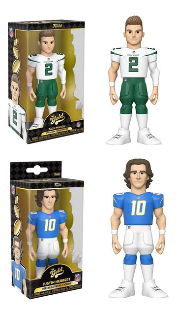 Tackle Football Figure Pack Funko Pop Gold Bundle: Team Players Zach Wilson New York + Justin Herbert Los Angeles W/ Chance Of C