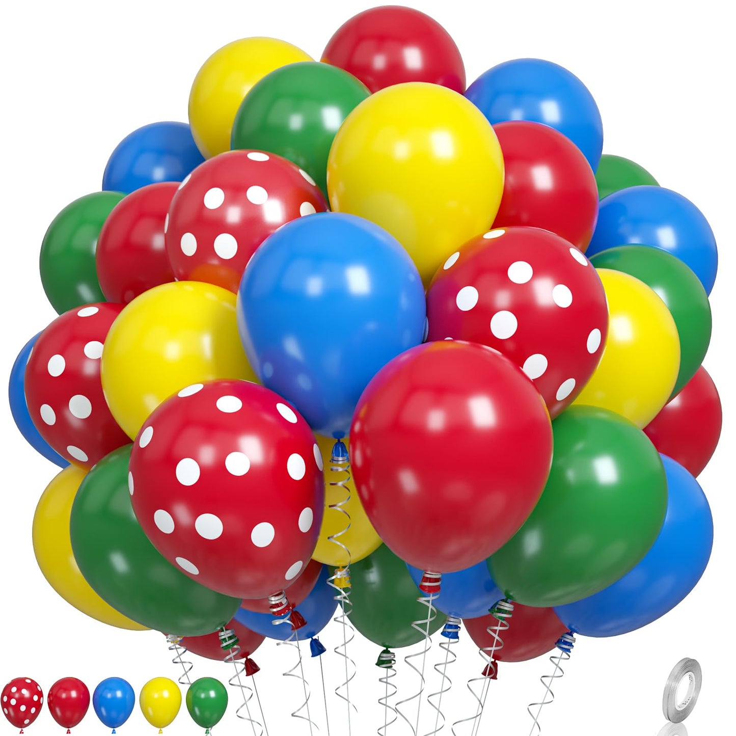 Red Yellow Blue Balloons, Red Blue Green Party Balloons Red Polka Dot Balloons Carnival Circus Balloons Yellow Green Latex Ballo