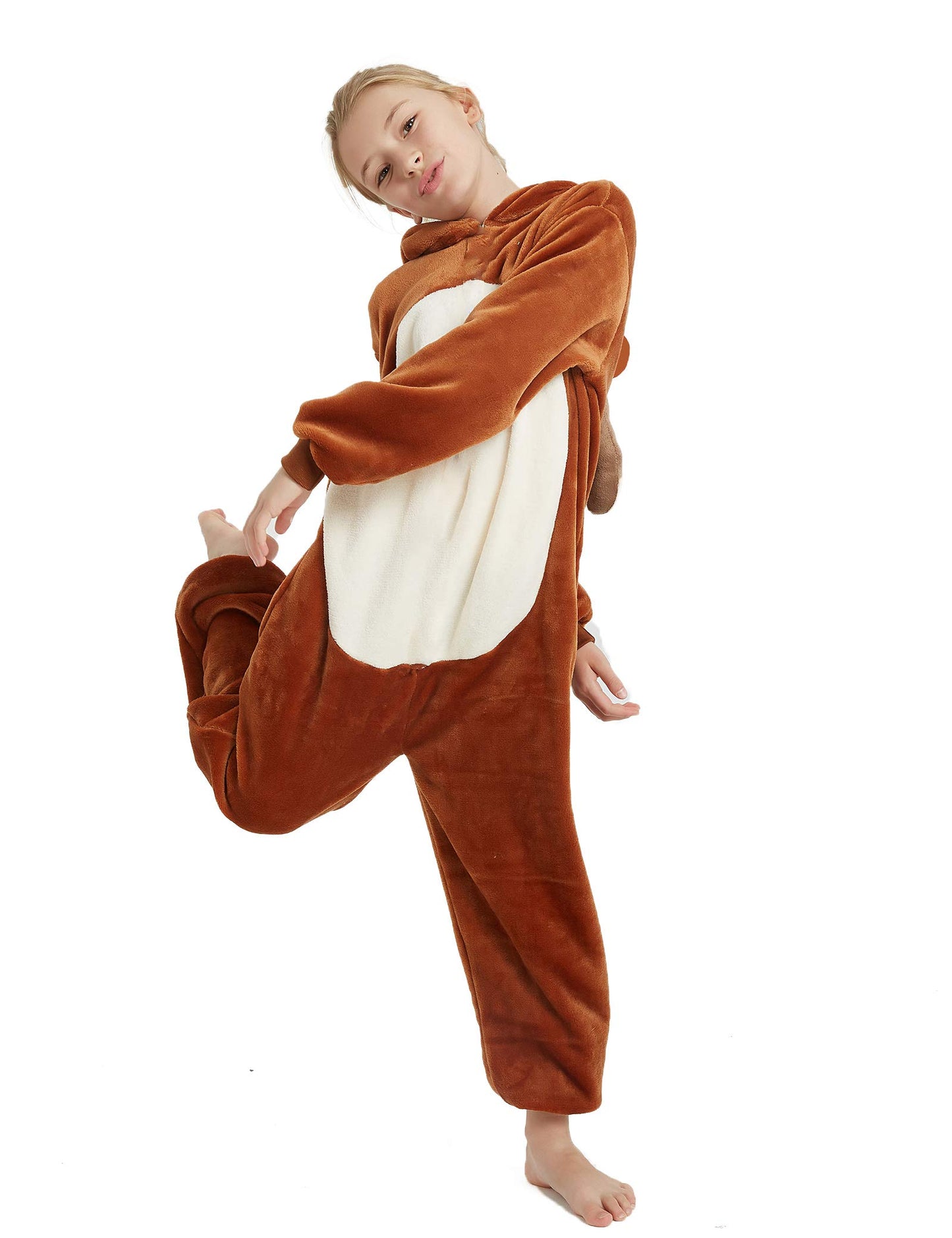 Casabaco Kid Reindeer Onesie Pajamas Deer Halloween Costume Boy Girl Animal Onepiece (Brown, 8-9Years)