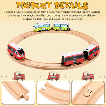 Liliful Pack of 8 Wood Train Track Expansion Packs| Compatible with Most Train Tracks| 6'' Train Tracks (Curved)