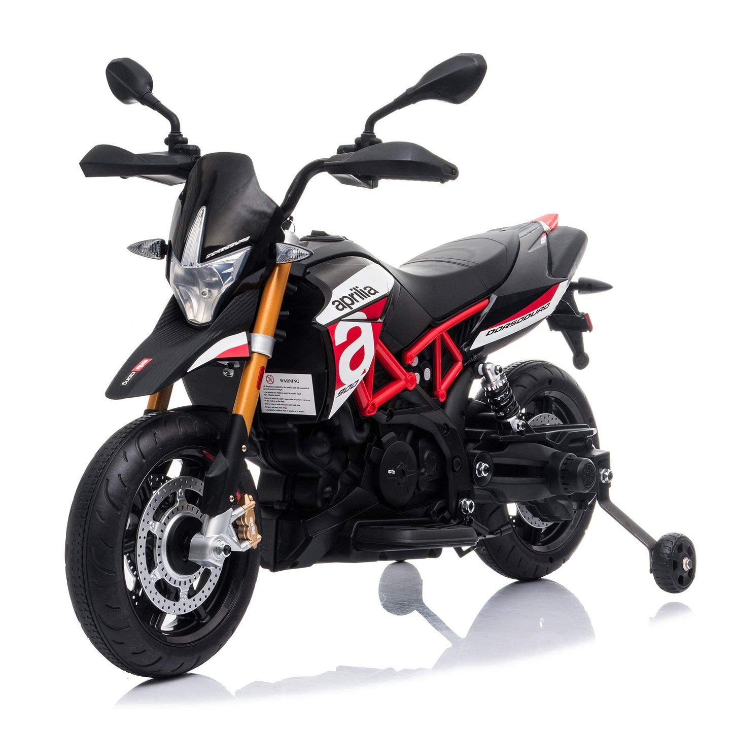 Tobbi 12V Aprilia Licensed Kids Ride-On Motorcycle Dirt Bikes For Kids With Training Wheels, Spring Suspension, Lights, Music Story Usb Mp3 (Red)