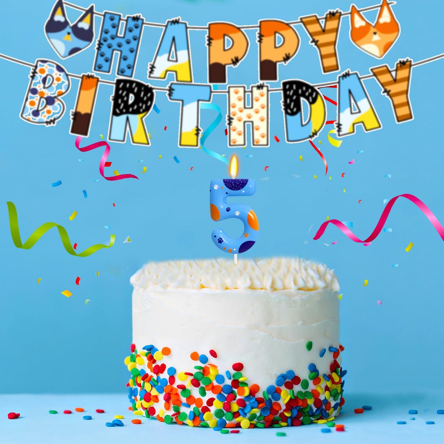ElekFX Blue Dog Paw Birthday Candles, Number 5 Paw Print Birthday Party Supplies, 2.76 inch Paw Cake Topper Decorations, Birthda
