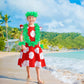 Hawaiian Little Girls Costume Dress With 4 Pcs Luau Flower Leis Accessories Set Red Flower Hair Clips Toddler Halloween Party Co