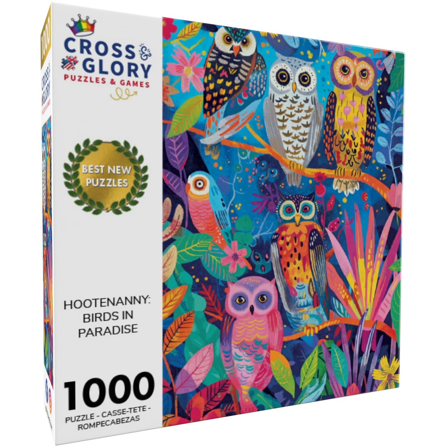Cross & Glory 1000 Piece Jigsaw Puzzle - Hootenanny Design, Large Size, 1.8MM Thickness Cardboard, Vibrant Owl & Garden Theme