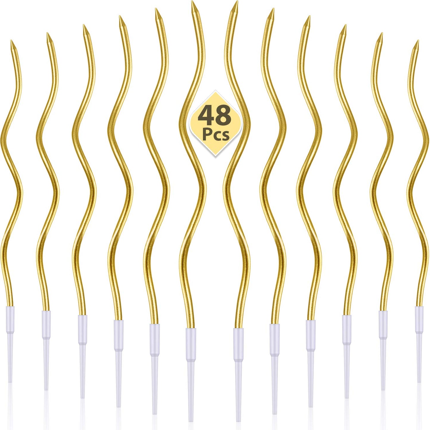 BBTO 48 Pieces Twisty Birthday Candles Spiral Cake Candles with Holders Metallic Cake Cupcake Candles Long Thin Curly Coil Cake 