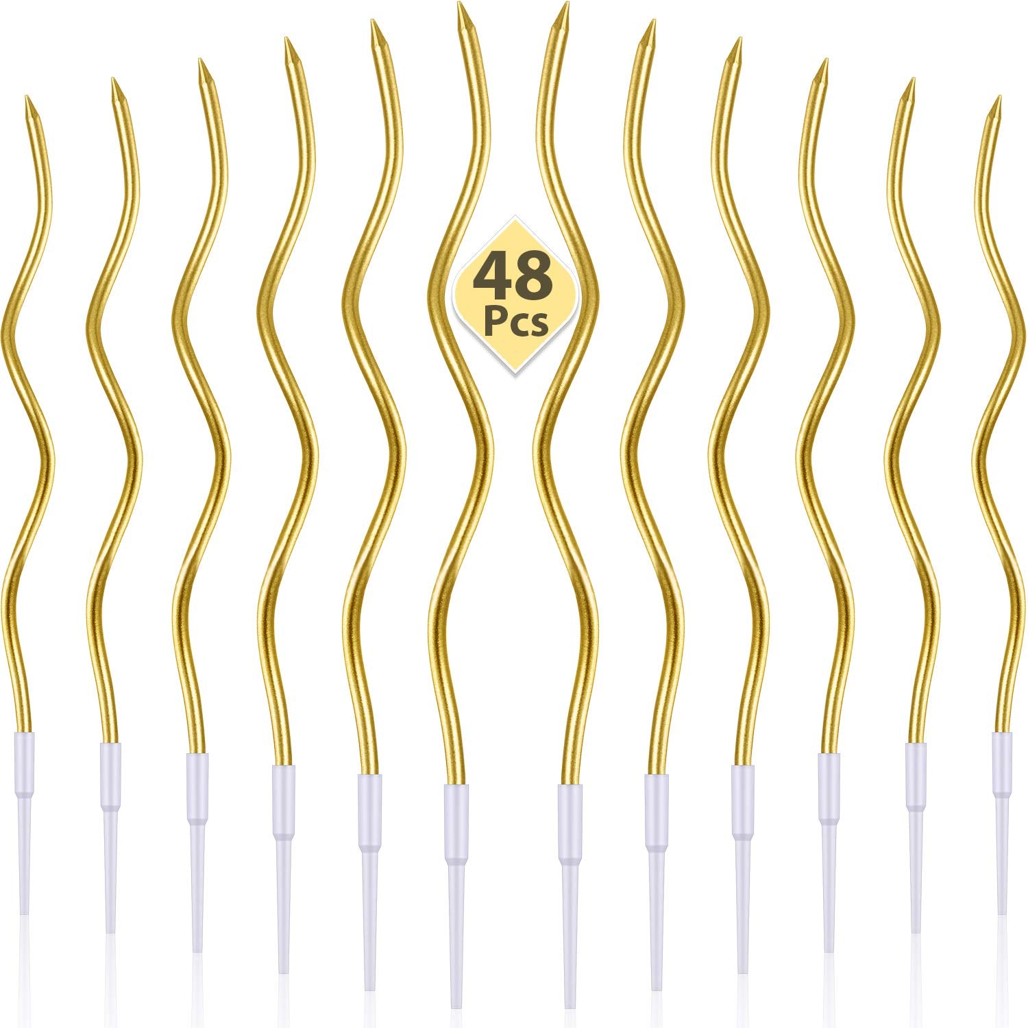 BBTO 48 Pieces Twisty Birthday Candles Spiral Cake Candles with Holders Metallic Cake Cupcake Candles Long Thin Curly Coil Cake 