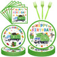 EUOYUFO 96PCS Garbage Trash Truck Plates and Napkins Party Supplies Trash Truck Birthday Party Decorations Waste Management Recy