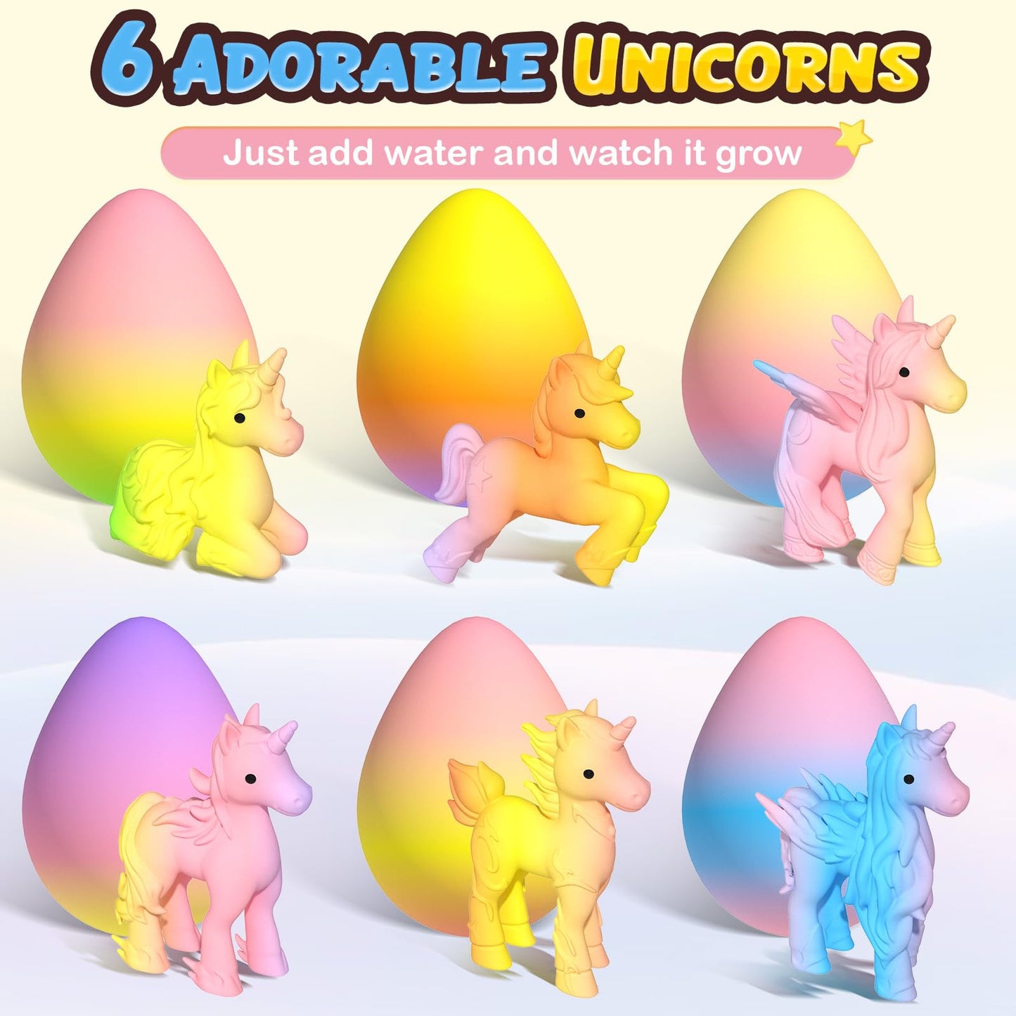 Coodoo Unicorn Hatching Rainbow Eggs 6 Pack - Large Foam Craft Kits for Kids 3+ Years - Perfect Birthday & Easter Gifts