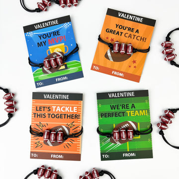 Football Valentines Day Classroom Exchange Gifts for Kids,30 Pack Sports Bracelets with Cards for Boy Girl,Valentine Non Candy T