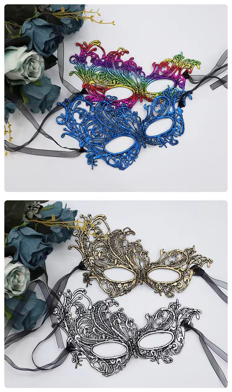 Sweenaly lace mask Masquerade Mask Party Mask Halloween Mask (Grey+Gold+Blue+Rainbow)