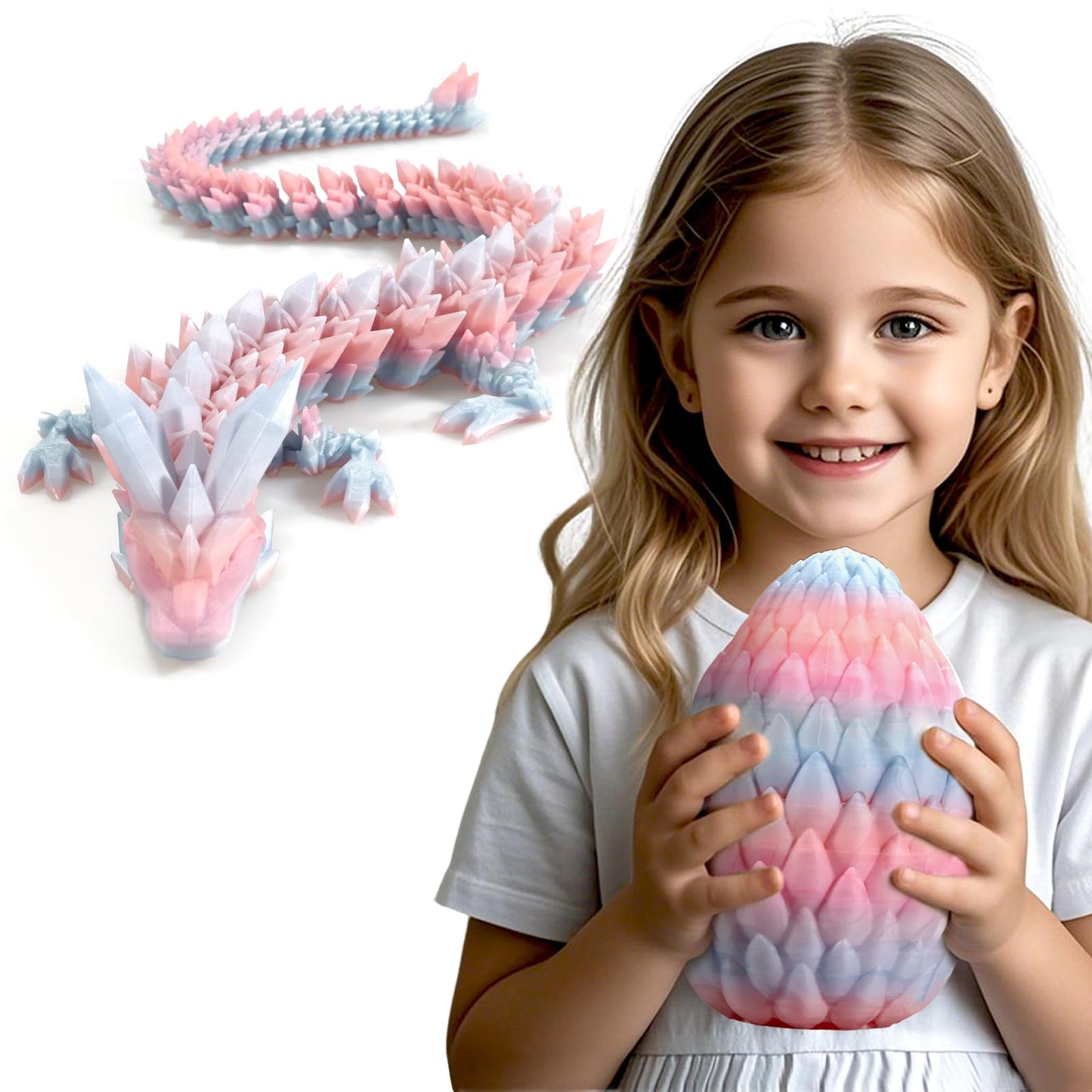 3D Printed Dragon,Dragon Eggs with Dragon Inside,Surprise Dragon Egg Toy,19'' Full Articulated Crystal 3D Dragon(Giant Dragon Eg