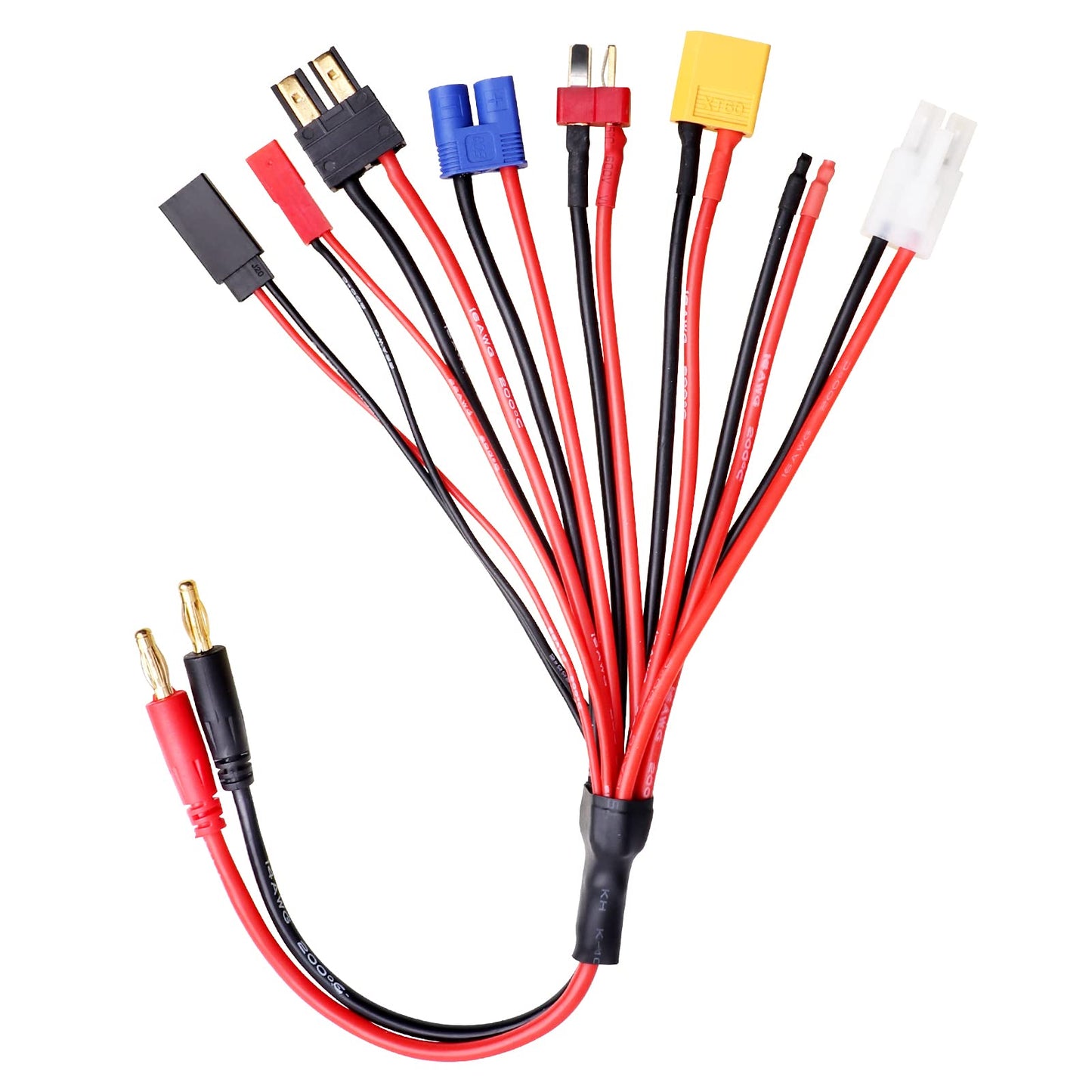 Hobbypark RC Lipo Battery Charger Adapter Connector Splitter Cable 8 in 1 Convert Wire fit for 4.0mm Banana Plug to T Plug Deans