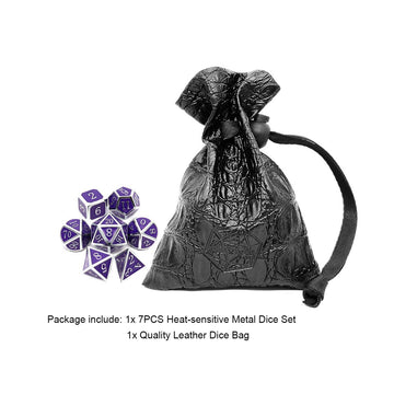Haxtec Color Changing ByTemperature Metal DND Dice Set Polyhedral D&D Dice for RPG Dungeons and Dragons-Silver Black Purple Shif
