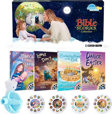Moonlite Bible Stories For Kids Collection (4 Pack), Dance Of Easter, Lions Don'T Lie, Mary'S Little Lamb, Conversations On The Ark, Reels For Book Projector, Kids Learning Gifts
