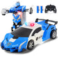 Carox Transform Remote Control Car - Transform Robot RC Car with Laser Eyes, 2.4Ghz Transforming Police Car Toy with 3D Crystal 