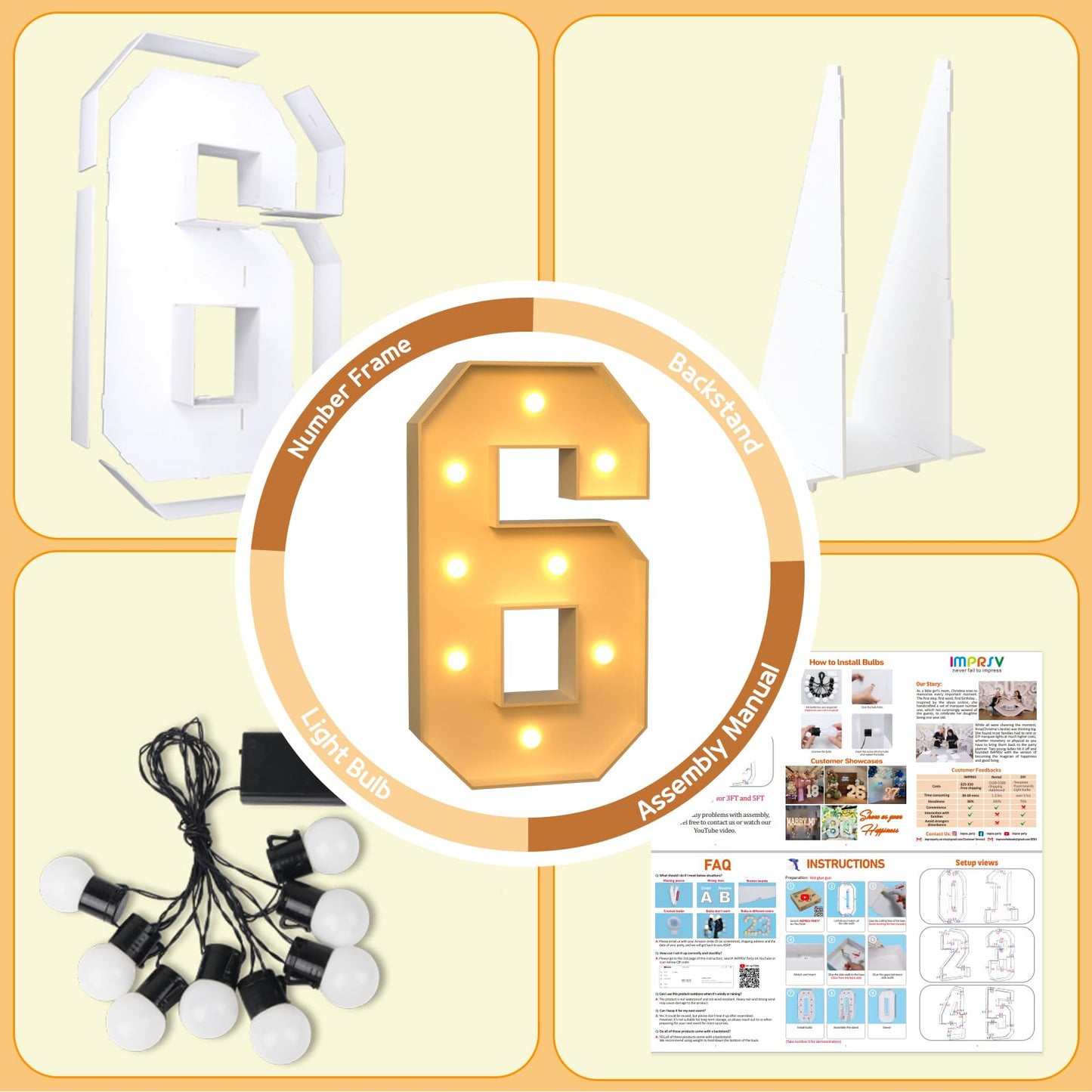 Imprsv 3Ft Light Up Numbers, Marquee Numbers For 60Th Birthday Decorations Anniversary Party Decor, Mosaic Numbers For Balloons