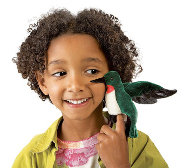 Folkmanis Mini Hummingbird Finger Puppet, Bluegreen, White, Red, Black, 1 Ea