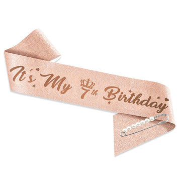 7Th Birthday Tiaras And Crowns For Women Girls, Birthday Decorations Rose Gold Sash Crystal Tiara Party Supplies