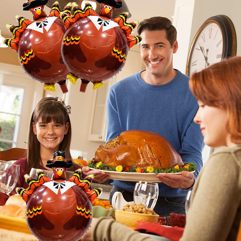 HADCKJA Big Turkey Balloons - Thanksgiving Party Decorations, Aluminum, 3pcs, Fall Harvest Theme