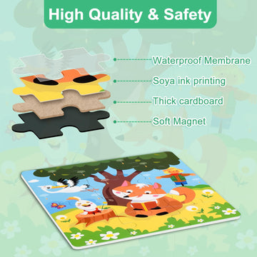 Astaron Magnetic Puzzles For Toddlers, 9-12-16 Pieces Animal World Learning Magnet Puzzles For Road Trip, Educational Travel Toys Car Plane Activities For Kids, Kids Birthday Gifts