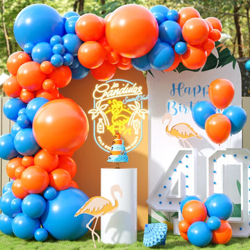 Blue And Orange Balloon Arch Kit, 100 Pcs Blue And Orange Balloon Garland Kit, Orange And Blue Latex Balloons Different Sizes 18/12/10/5 Inch For Birthday Graduation Space Themed Party Decorations