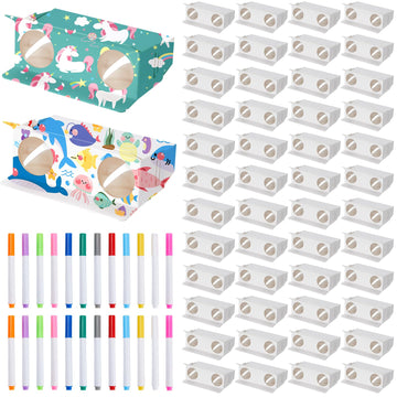 Shappy 30 Pieces Cardboard Folding Binoculars with Coloring Markers Paintable Make Your Own Paper Binocular 3x Magnification DIY