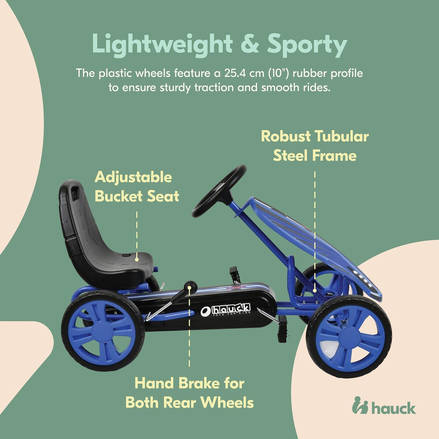Hauck Speedster Pedal Go Kart With Adjustable Bucket Seat For Kids Ages 4 To 8, Blue