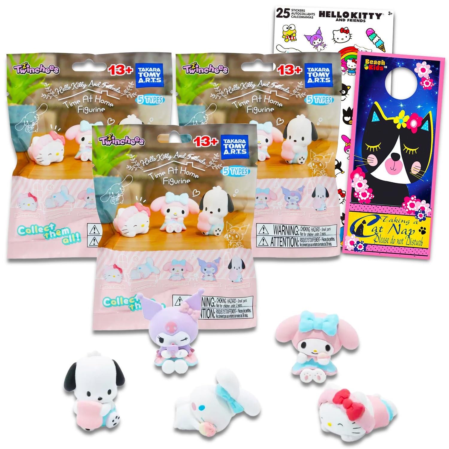 Hello Kitty Time at Home Figures Blind Bags Set - 3 Pack Sanrio Time at Home Mystery Bags Bundle with Mini Figures Featuring Poc