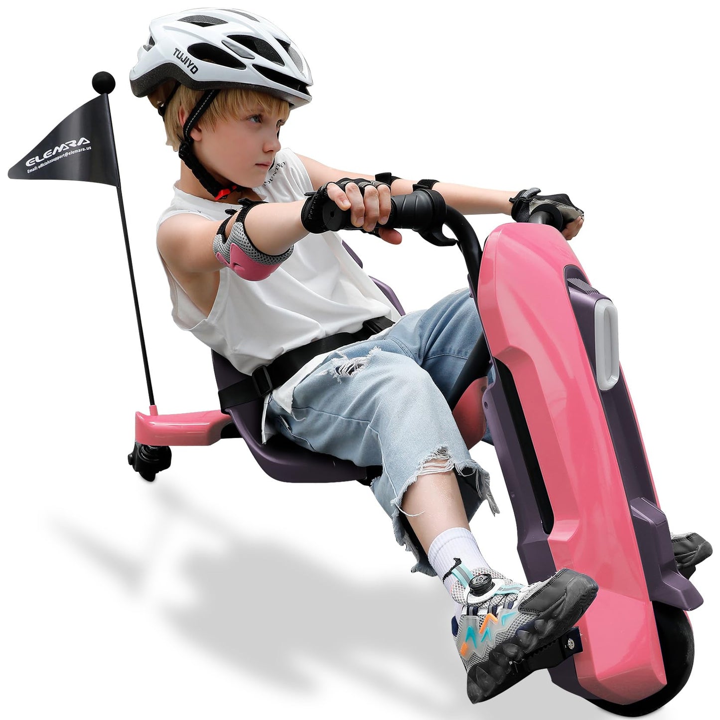 ELEMARA Drift Cart with Stepless Speed,12V Electric Drift Kart with Adjustable Seat,5 MPH Drifting Car with Pennant, Kids Ride O