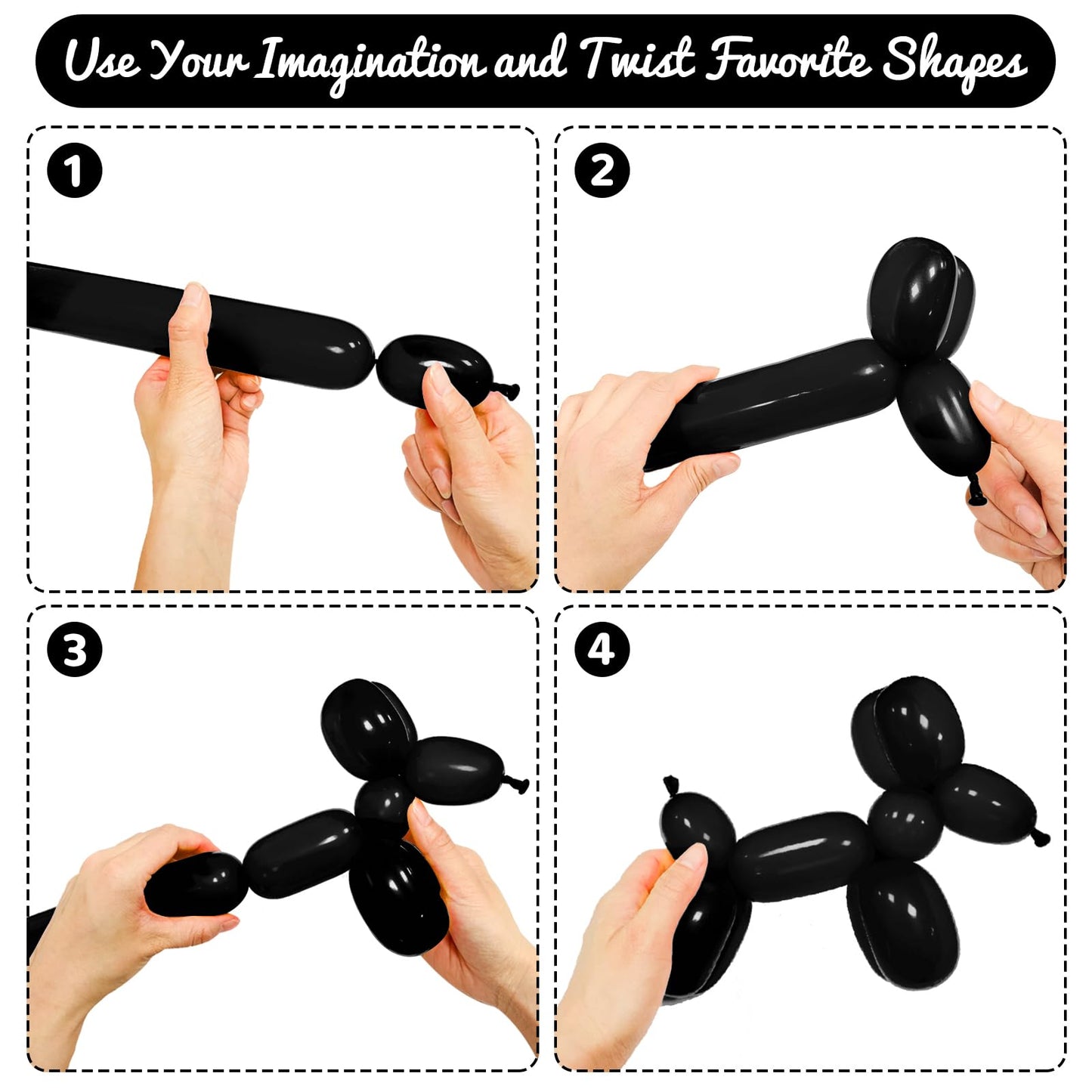 Hykjnbw Black Long Balloons For Balloon Animals, 260 Balloons Art Kit For Twisting, Skinny Modeling Balloons Supplies For Birthd