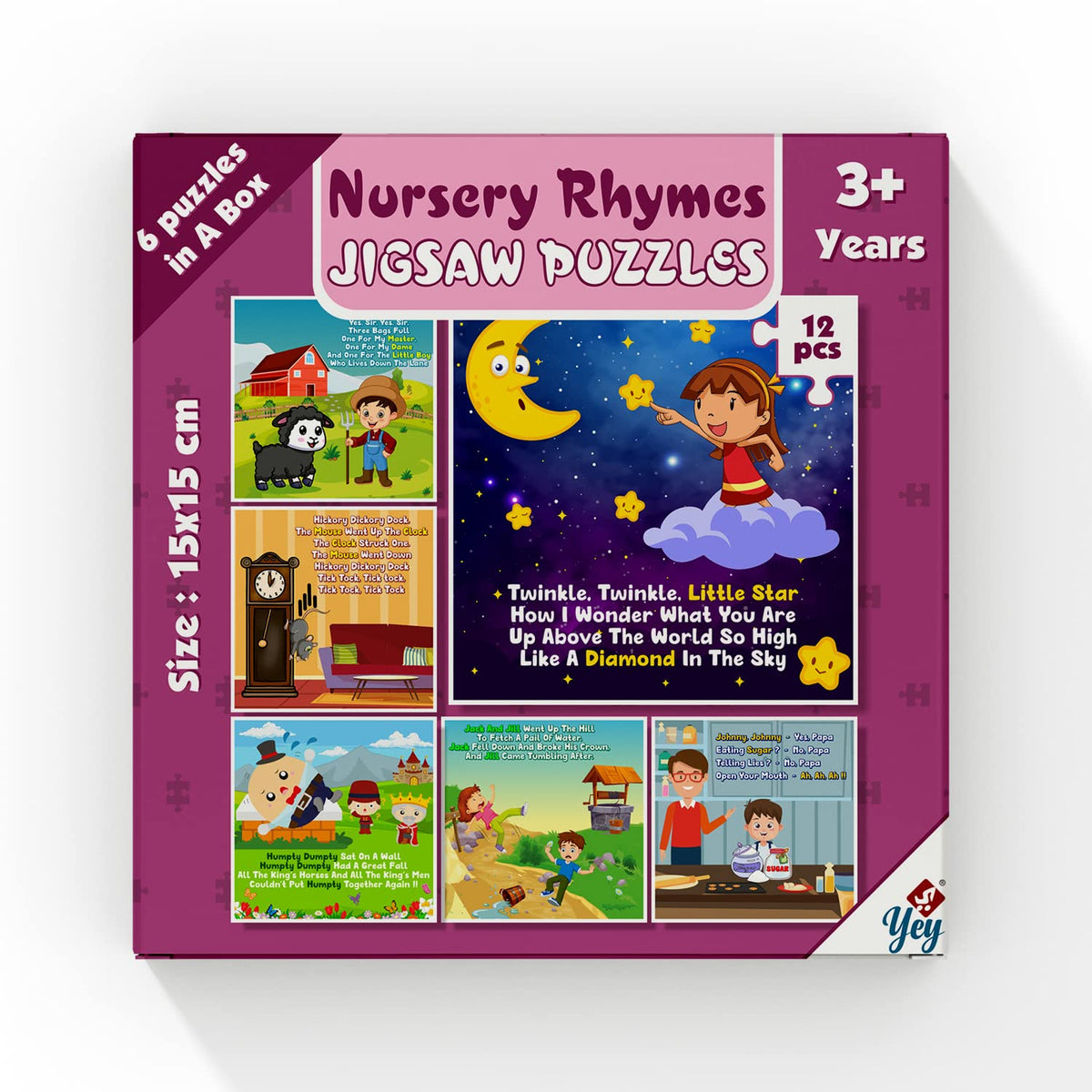Yey 6 In 1 Nursery Rhymes Jigsaw Puzzles For Kids/Twinkle Twinkle, Humpty Dumpty, Jack And Jill, Hickory Dickory & Johnny Johnny