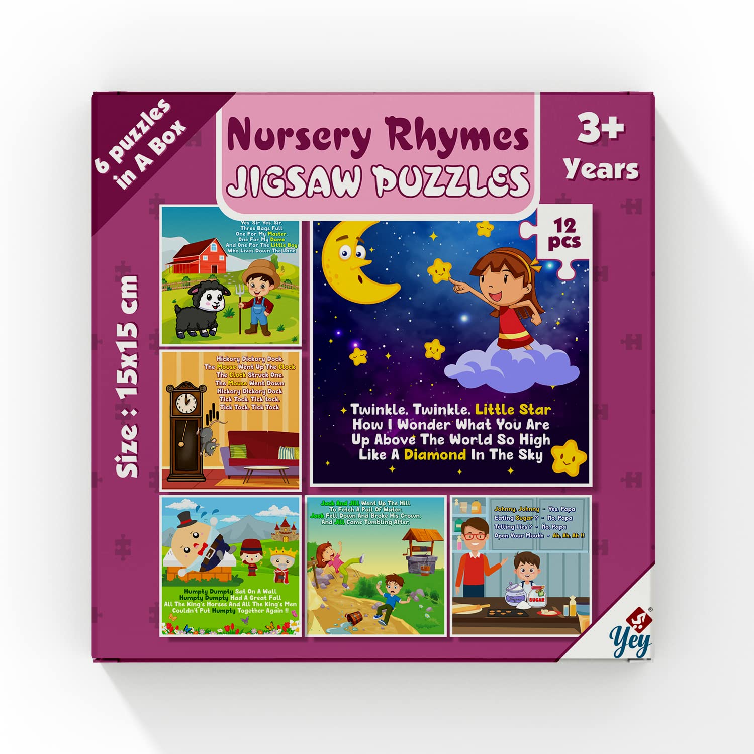 Yey 6 In 1 Nursery Rhymes Jigsaw Puzzles For Kids/Twinkle Twinkle, Humpty Dumpty, Jack And Jill, Hickory Dickory & Johnny Johnny