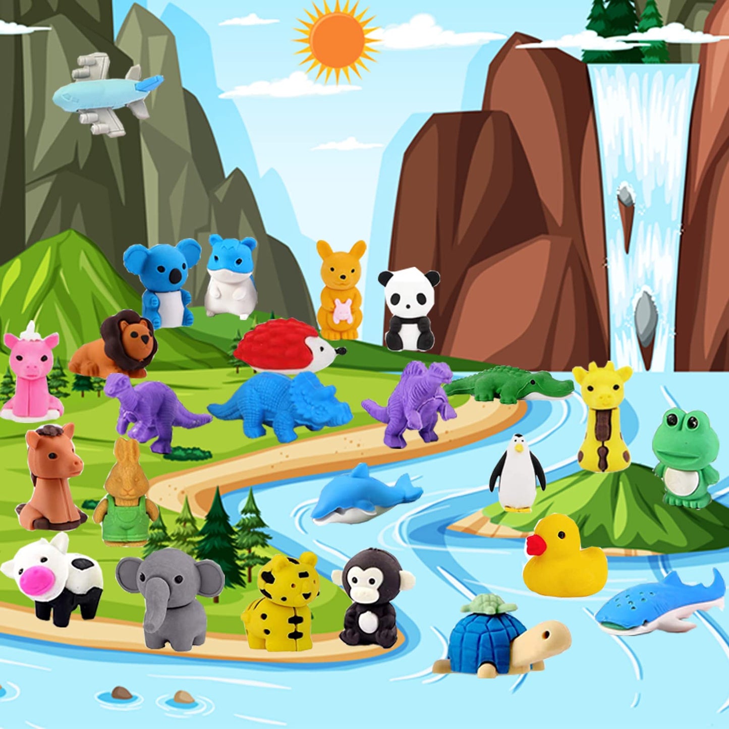 Urskytous 110Pcs Animal Erasers Kids Pencil Erasers Desk Pets Puzzle Erasers Bulk Mini Animal Food Erasers Toys Eraser Prizes Fo
