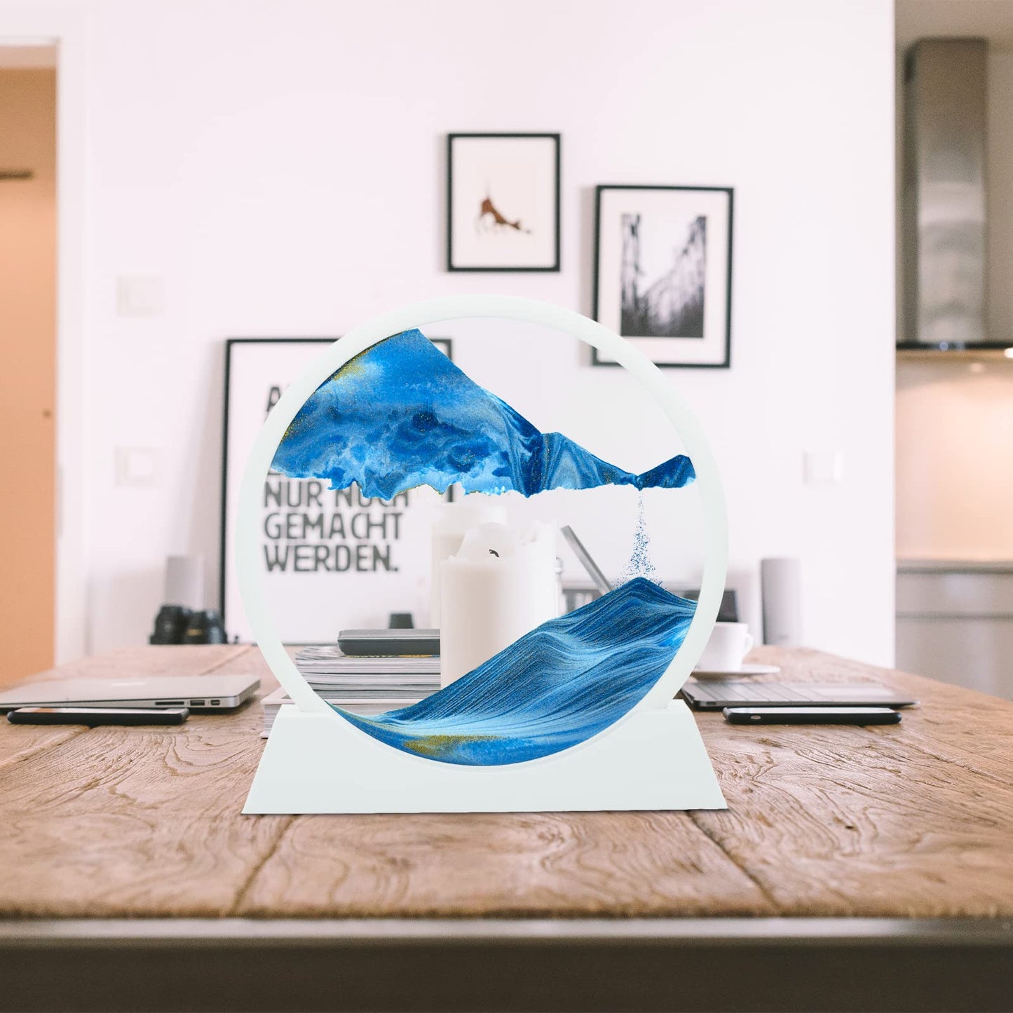 Winthfure Moving Sand Art Christmas Gift - 3D Deep Sea Sandscape In Round Glass Flowing Sand Frame, Children'S Large Desktop Art