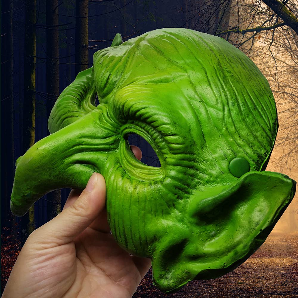Mzztino Witch Mask Halloween Goblin Masks Scary Green Half Face Sorceress Mask for Cosplay Costume