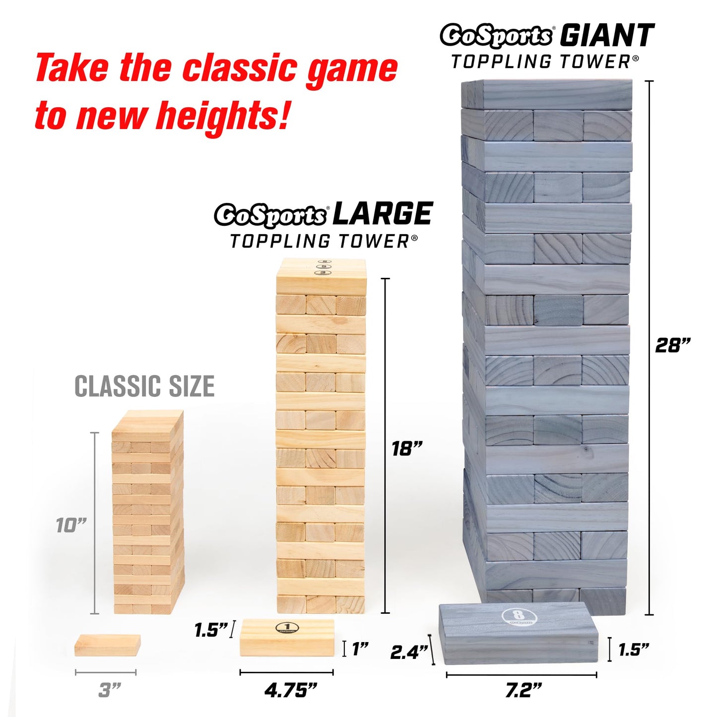 GoSports 5 ft Giant Wooden Toppling Tower - Includes Bonus Rules with Gameboard - Choose Your Style