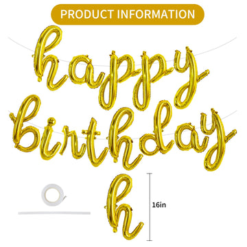 Toniful Gold Happy Birthday Balloons Banner,Cursive Happy Birthday Balloons Gold Birthday Decorations Gold Mylar Foil Birthday B
