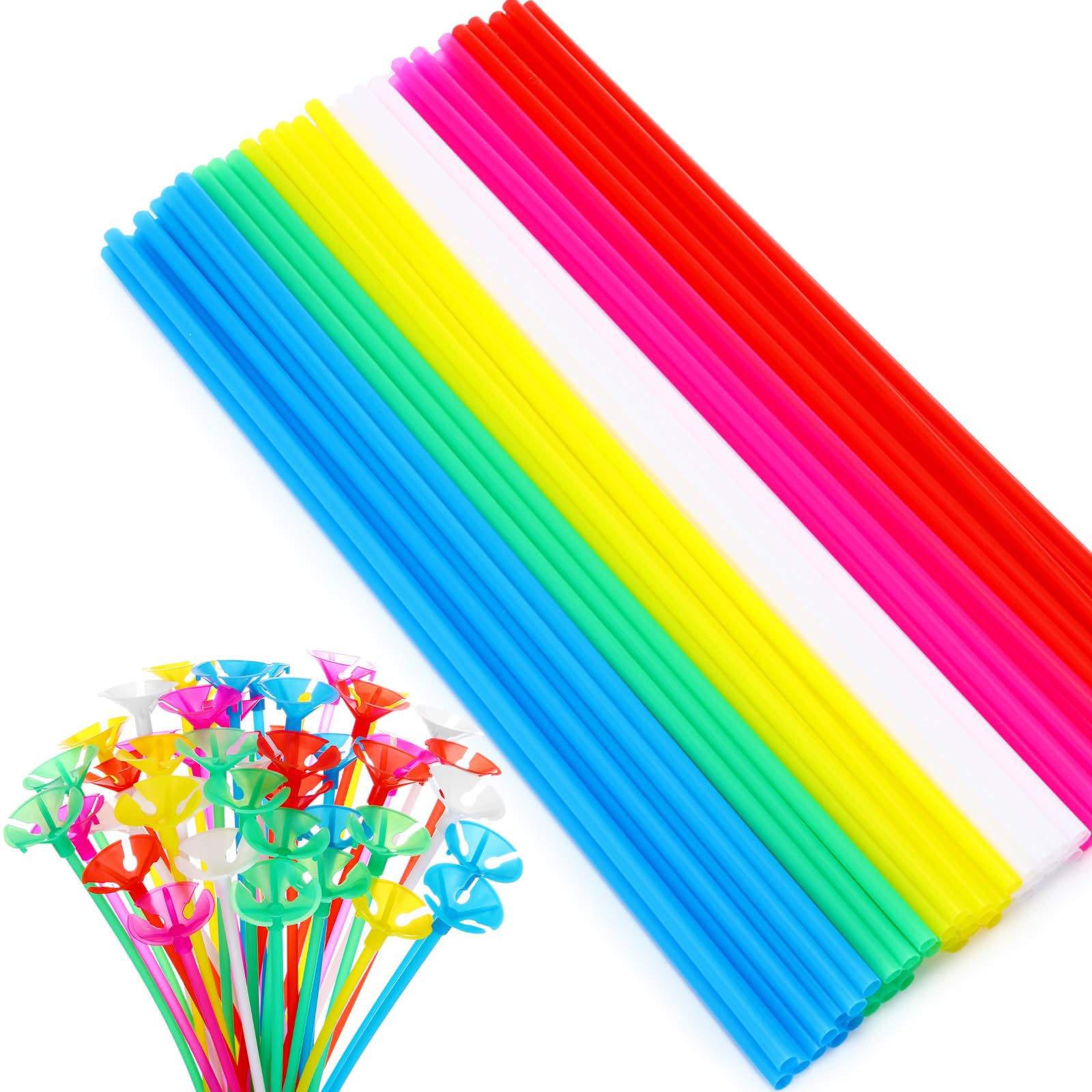 Chivao 300 Pcs Plastic Balloon Stick with Cup, Balloon Stick with Base Holder Stand for Birthday Wedding Graduation Prom Baby Sh
