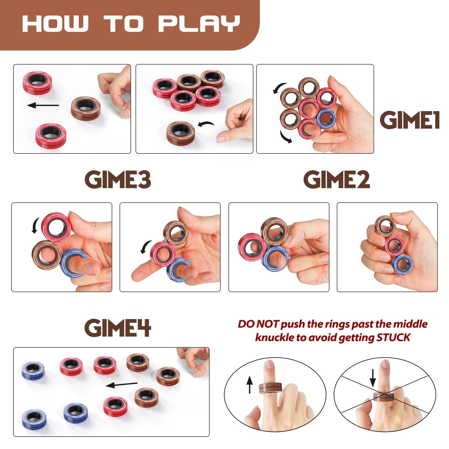 9Pcs Magnetic Rings Fidget Toys For Adults And Teen Boy, Fidget Stress Spinner Rings For Anxiety Relief,Boy Girls Gifts Easter Basket Stuffers