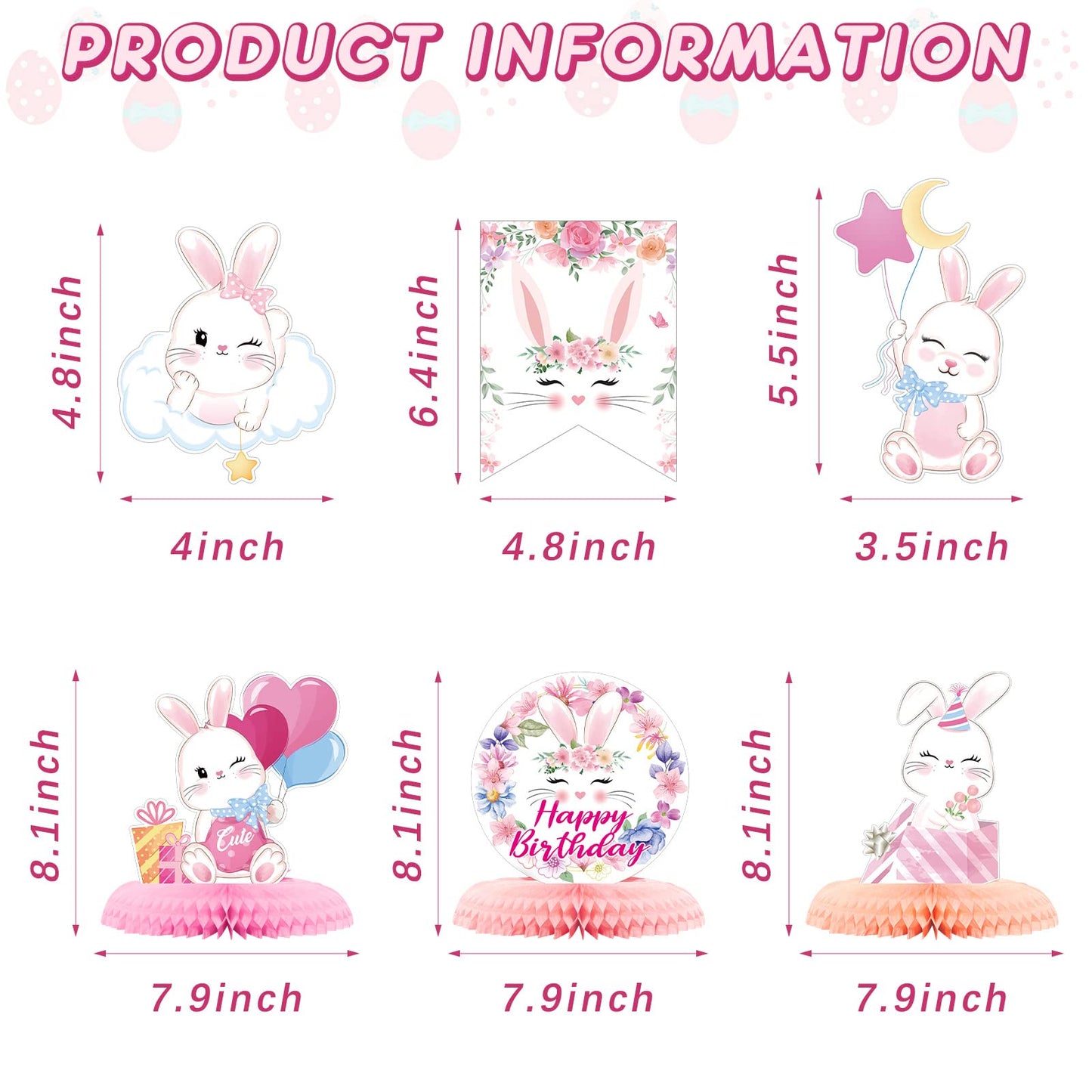 26 Pcs Easter Bunny Birthday Party Decorations Kit Bunny Party Supplies Bunny Birthday Banner Bunny Honeycomb Centerpiece Rabbit