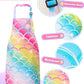 Wernnsai 2 Pack Mermaid Toddler Aprons - Rainbow Kids Art Aprons For Girls Toddler Paint Art Smock Waterproof Cooking Baking Painting Gardening Artist Chef Apron For Kids Age 2-5 Years