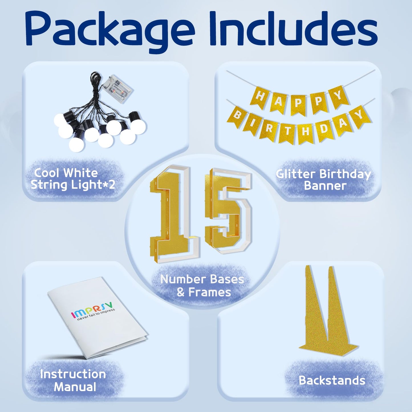 Imprsv Marquee Numbers Gold 15Th-Birthday Decorations: Large 3Ft Light Up Number 15 Birthday Decoration For Boy Girl Fifteen Yea