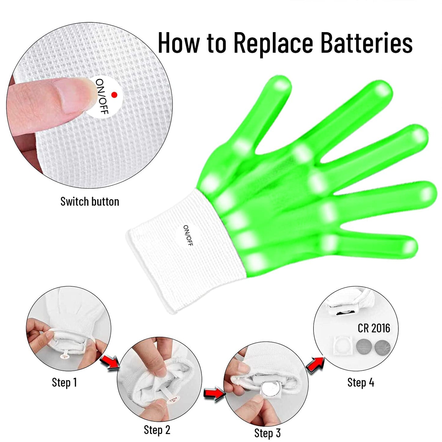 Uweidoit Led Gloves, Flash Finger Lights Gloves, 3 Colors 10 Modes Colorful Light Up Gloves Glowing Christmas Costume Clubbing Party Favors Toys For Boys Girls