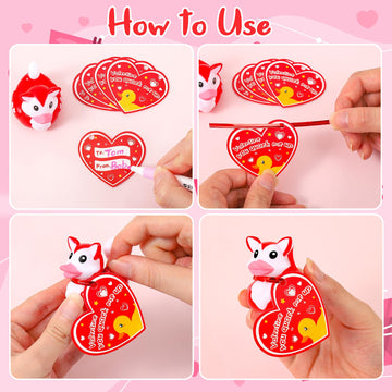 24 Pcs Rubber Ducks With Valentines Day Cards For Kids School Classroom, Valentines Theme Rubber Ducks In Bulk, Valentines Day G