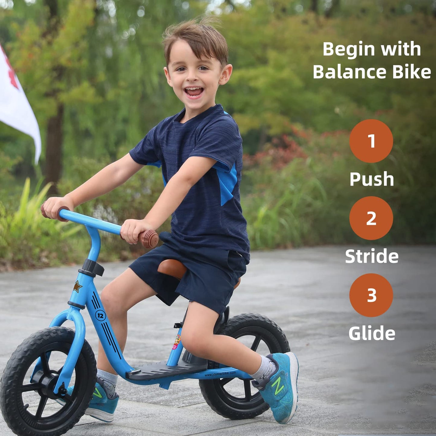 JOYSTAR 12 Inch Kids Balance Bike, Blue, Rubber, Model 847182021658, No Pedal Training Bicycle for 3-5 Year Old Boys & Girls