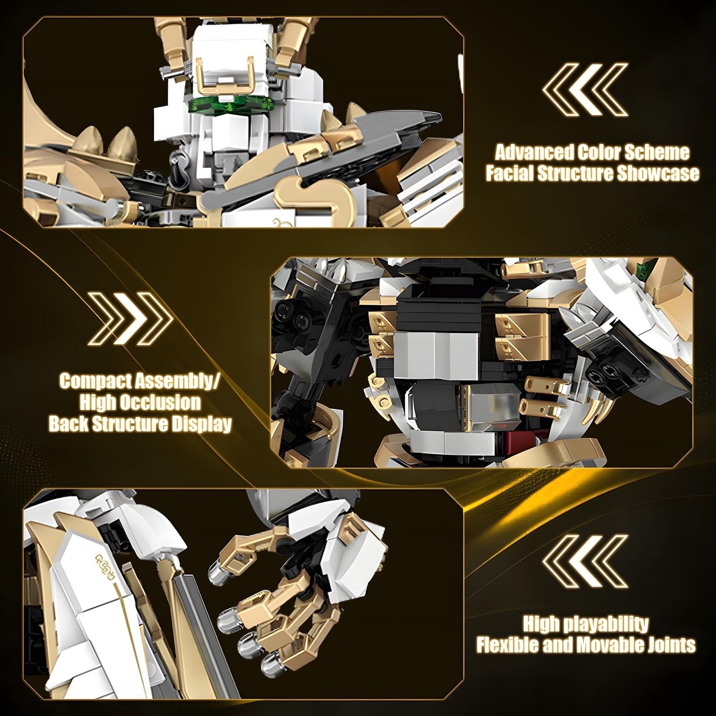 HIGH GODO Hero Mech Building Blocks Set, 1609 Pieces, Plastic, Golden Armor Robot Model for Adults and Teens Ages 14+