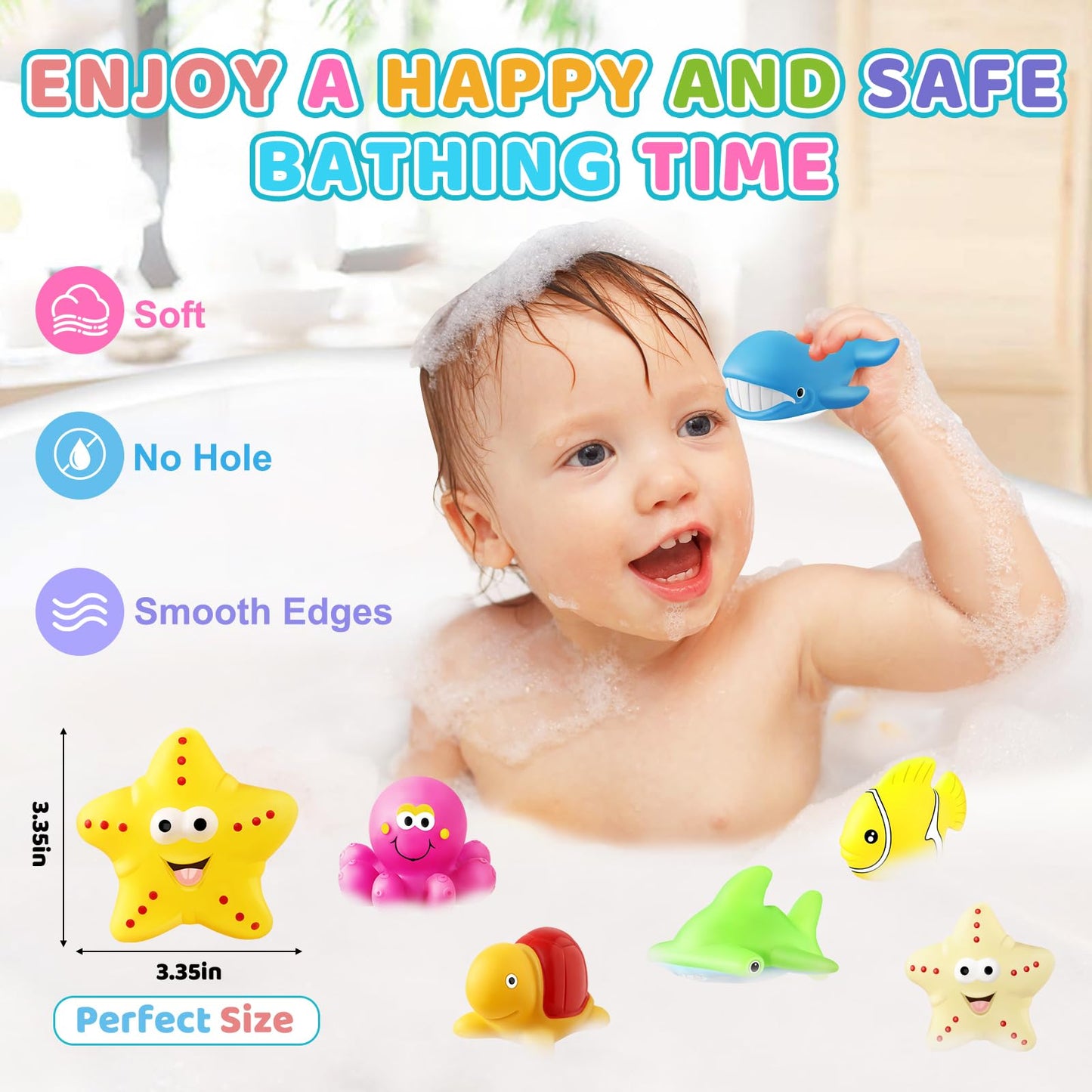 Color Changing No Hole Bath Toys For Kids Toddlers, Color Change Bath Toys For Kids Ages 4-8, Ocean Animal Toys With Drying Bag,